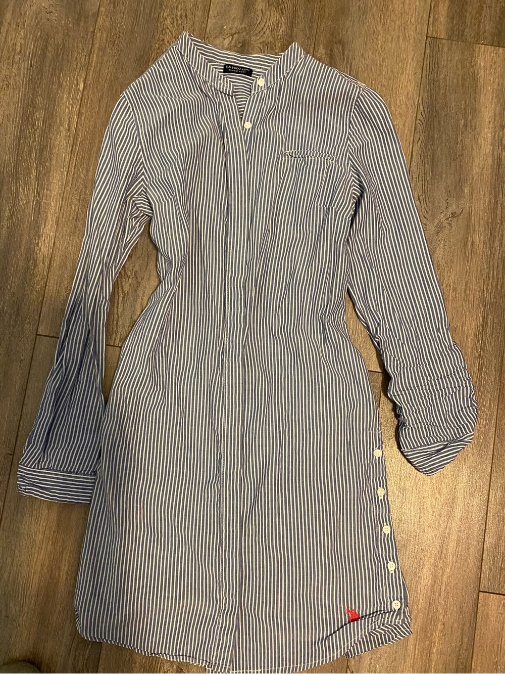 U.S. Polo Assn. Blue and White Striped Long Sleeve Shirt Dress